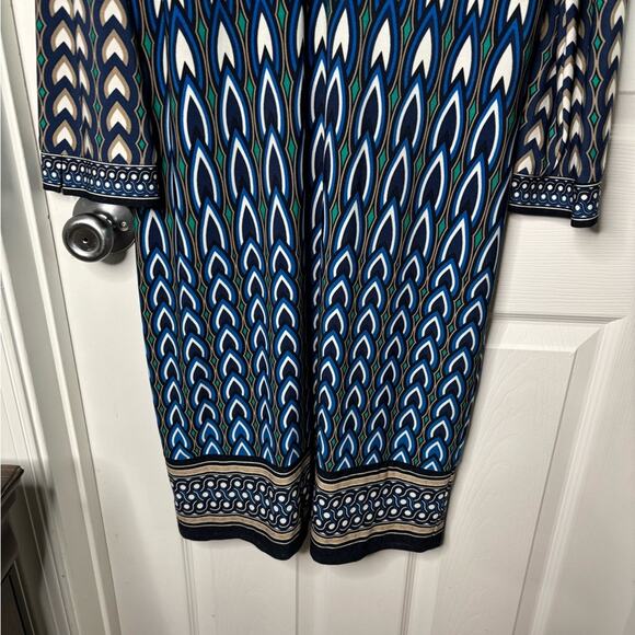 Laundry by Shelli Segal Blue and Green Print Long Sleeve Tunic Dress Size M - Picture 3 of 6